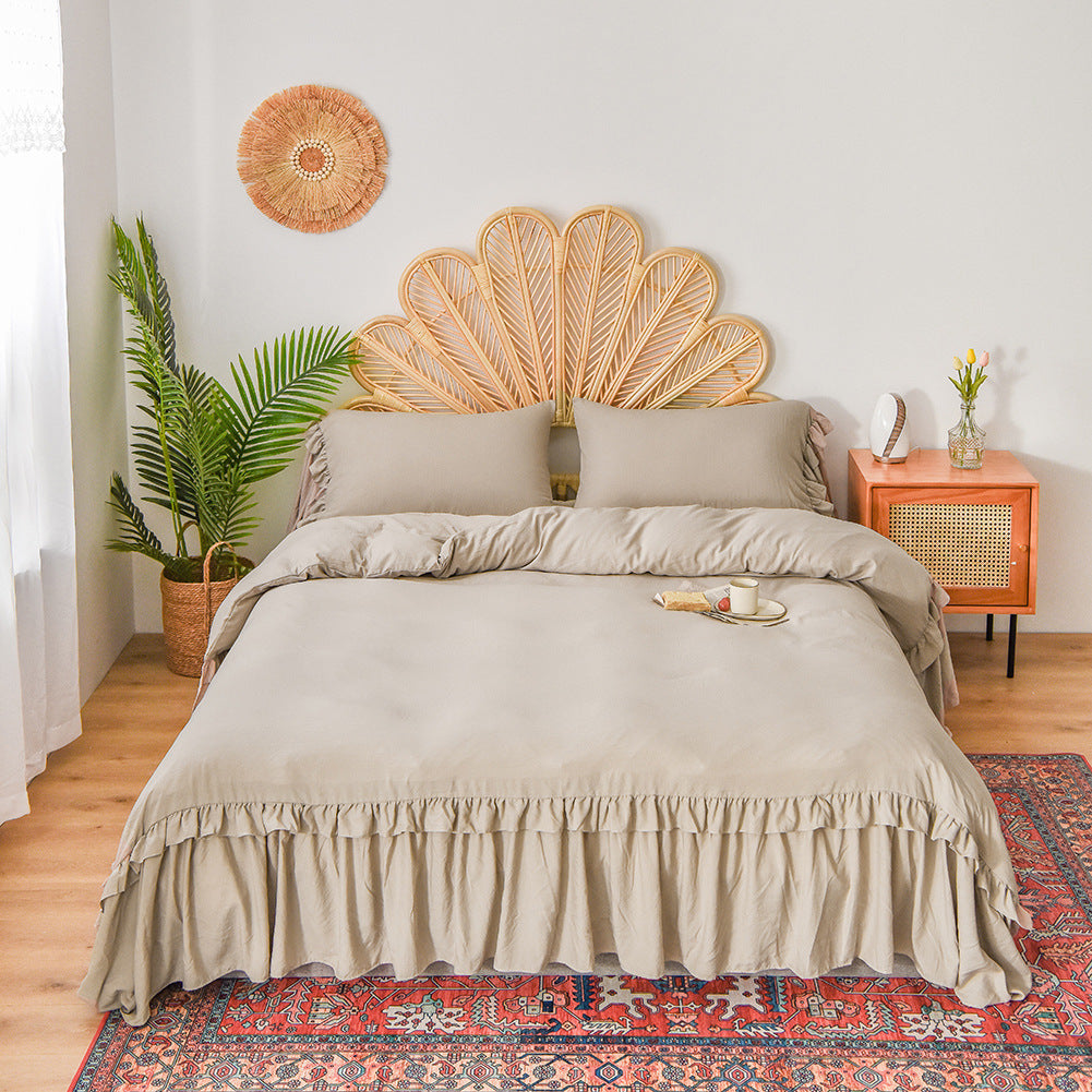 Home textile bedding chemical fiber washed cotton long flounce quilt cover set