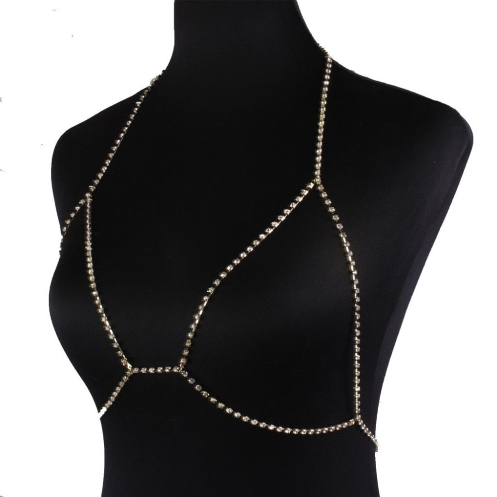 Sexy Crystal body chain women Rhinestone body bra Harness Sparkle Summer Beach Bralette Bikini Chain Body Jewelry