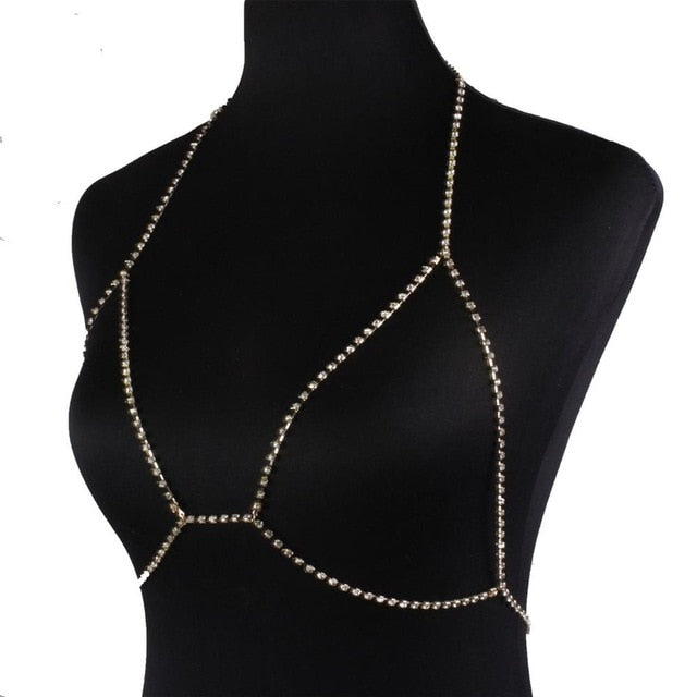 Sexy Crystal body chain women Rhinestone body bra Harness Sparkle Summer Beach Bralette Bikini Chain Body Jewelry