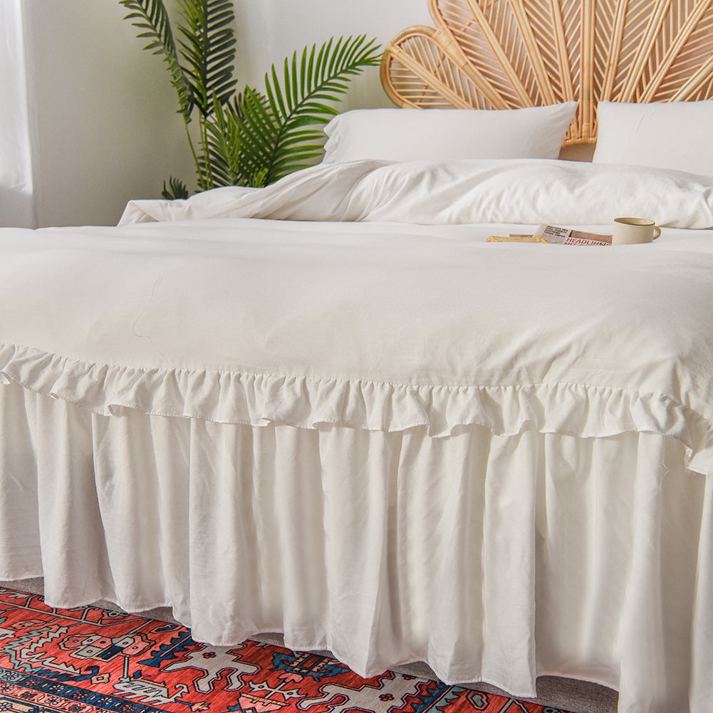Home textile bedding chemical fiber washed cotton long flounce quilt cover set