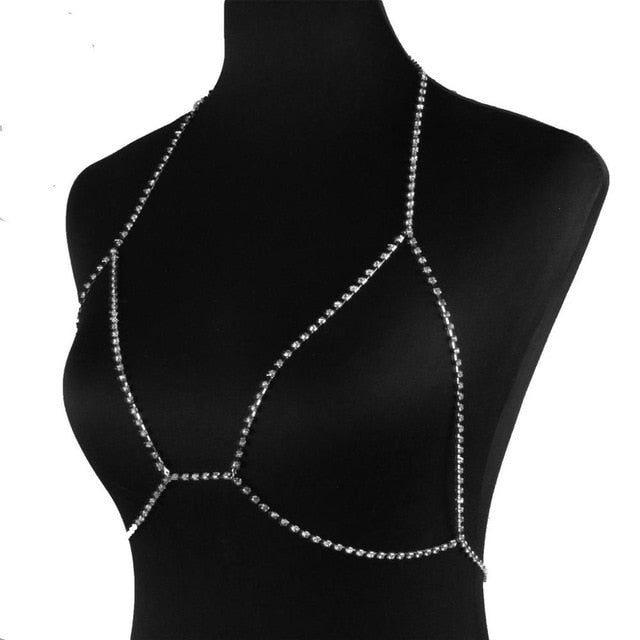 Sexy Crystal body chain women Rhinestone body bra Harness Sparkle Summer Beach Bralette Bikini Chain Body Jewelry
