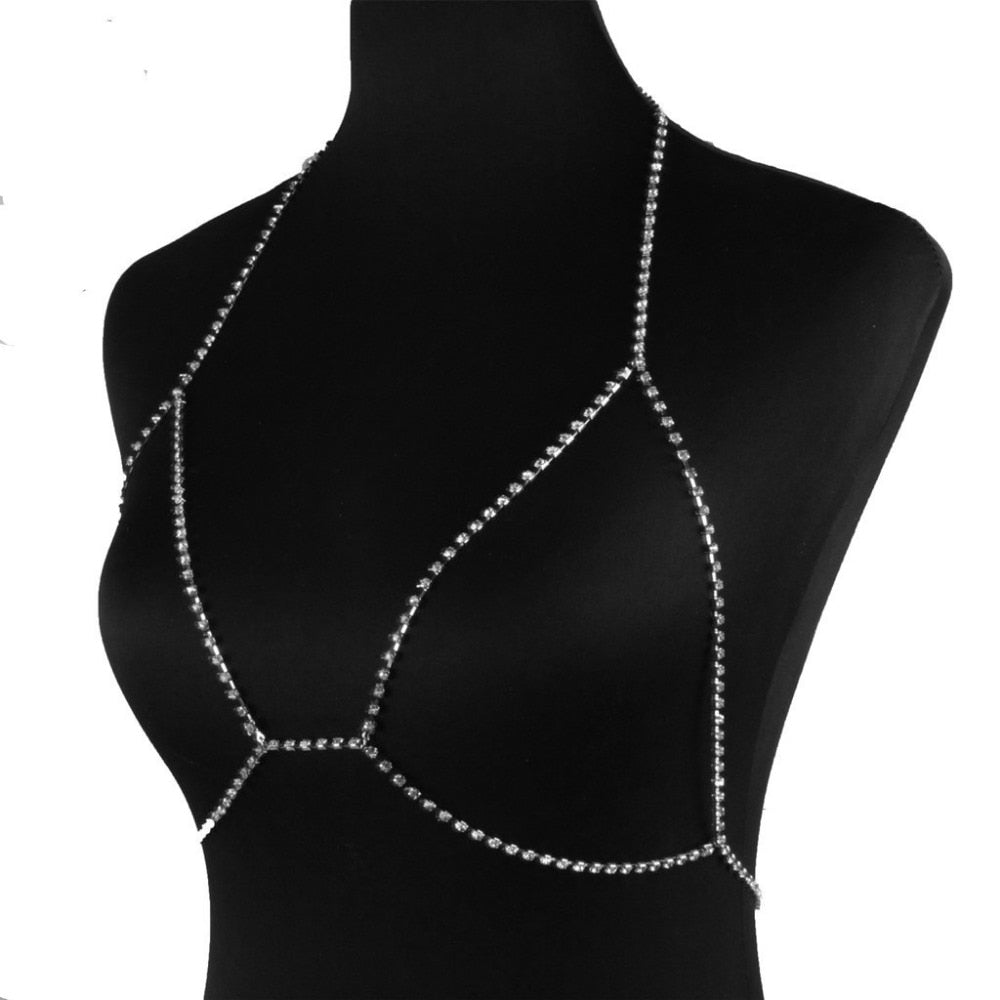 Sexy Crystal body chain women Rhinestone body bra Harness Sparkle Summer Beach Bralette Bikini Chain Body Jewelry