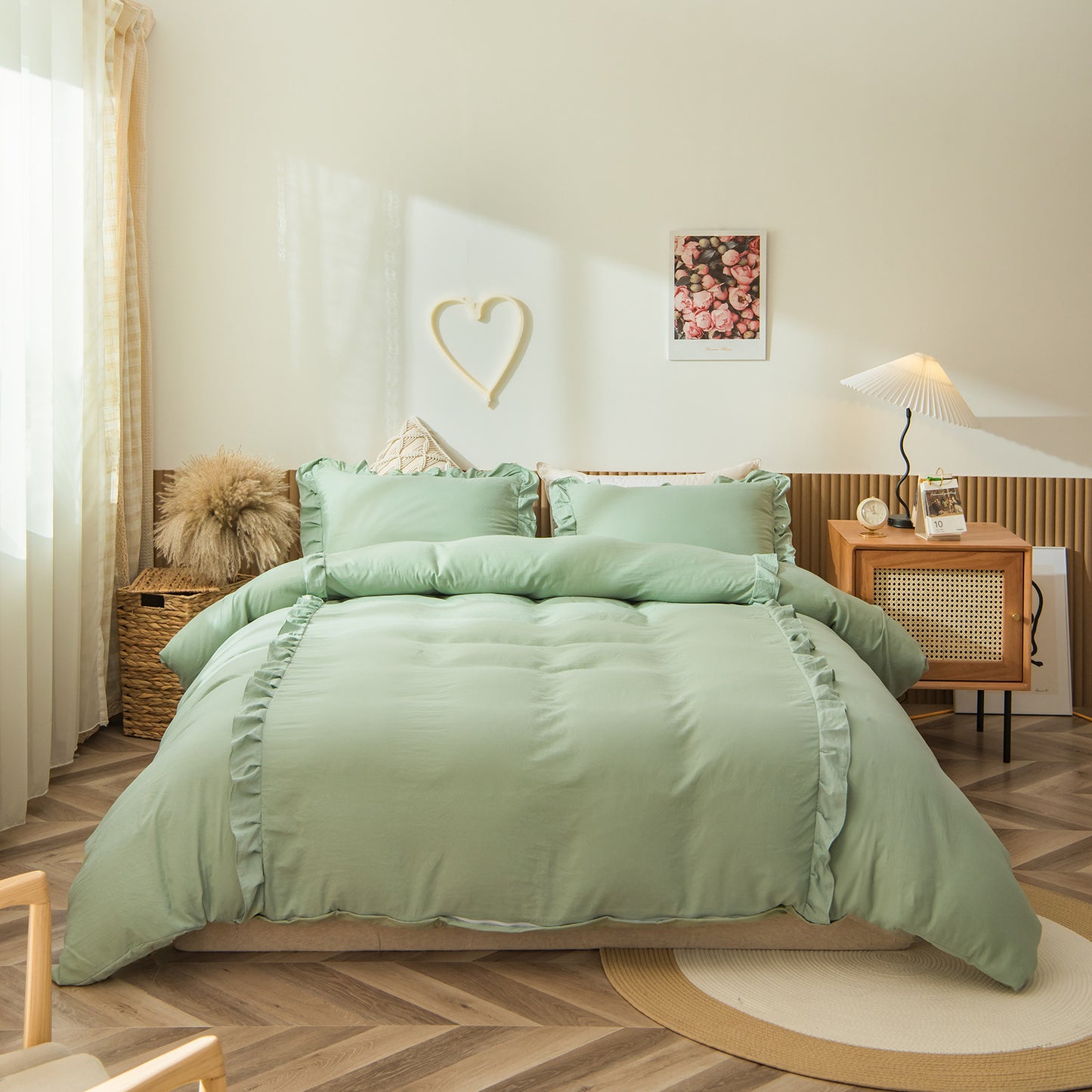 Home Textile Bedding Chemical Fiber Washed Cotton Surface Ruffled Quilt Cover Kit