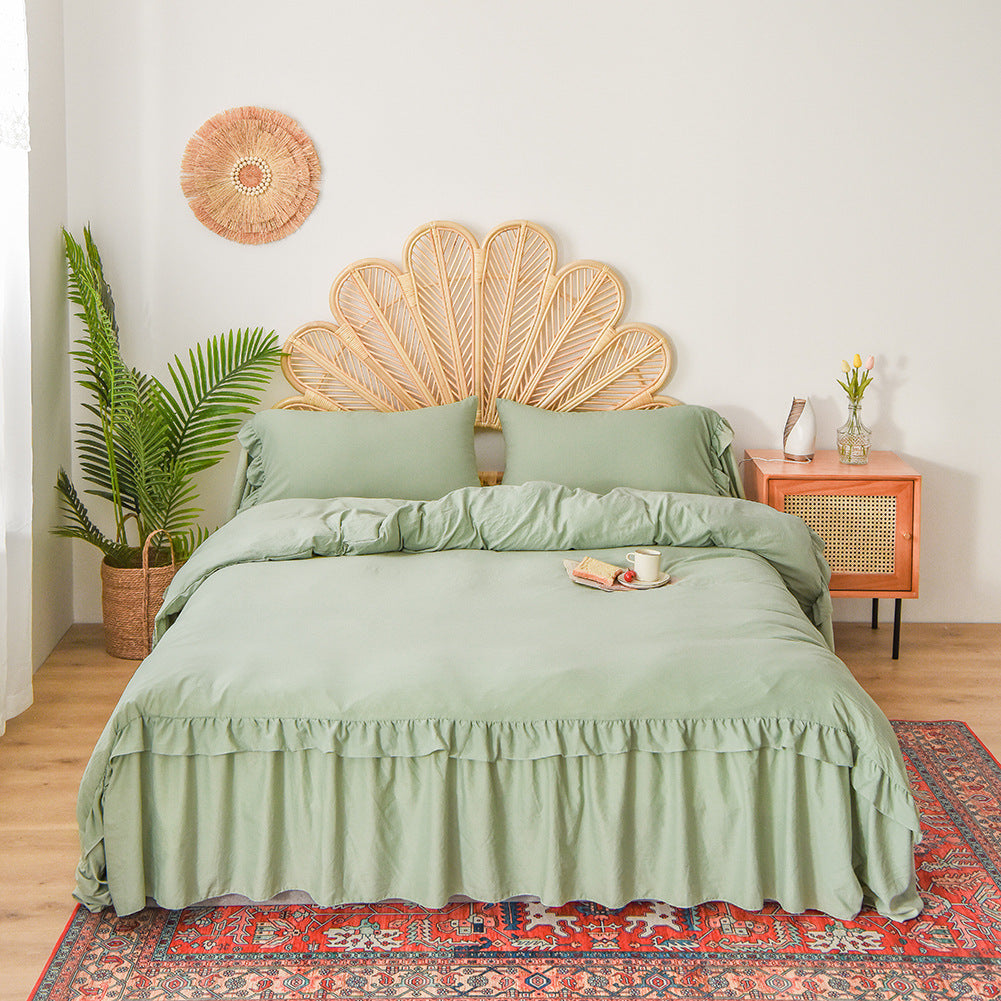 Home textile bedding chemical fiber washed cotton long flounce quilt cover set