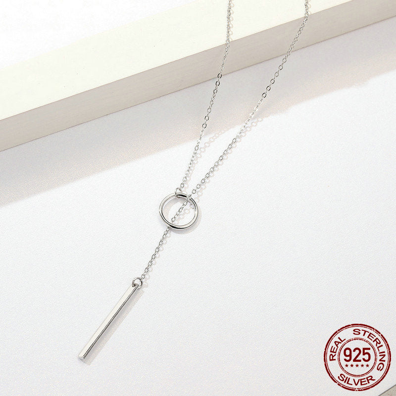 Simple Round and Bar Necklace S925 Sterling Silver Necklace