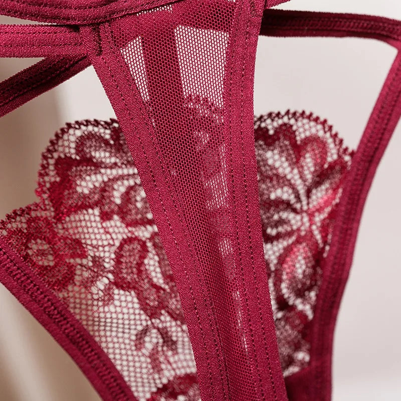 Sexy Perspektive Damenunterwäsche Spitze Mode Kreuzgürtel gebündelt Tanga bestickt G-String Mädchen Slips Damen transparent