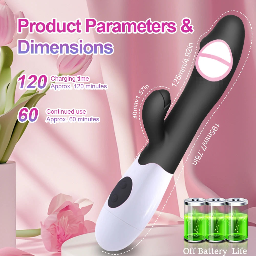 Kaninchen-Vibrator für Frauen, Vagina, G-Punkt, Nippel, Klitoris-Stimulator, stoßender, teleskopischer, rotierender Dildo für Erwachsene, sexy Spielzeug