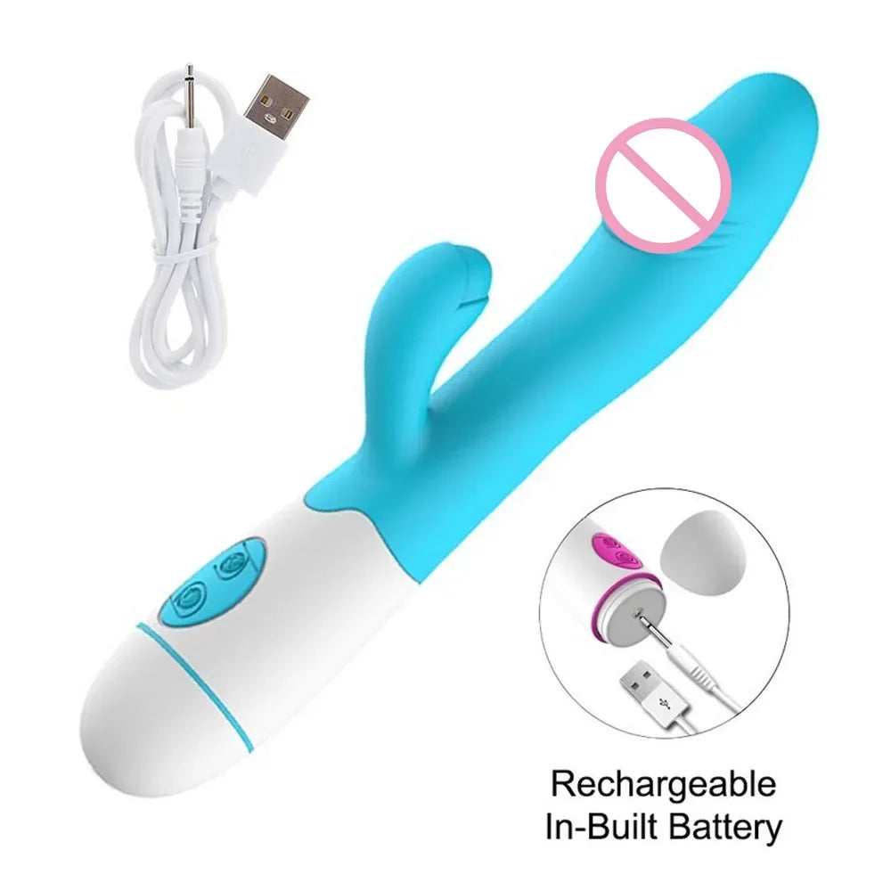 Kaninchen-Vibrator für Frauen, Vagina, G-Punkt, Nippel, Klitoris-Stimulator, stoßender, teleskopischer, rotierender Dildo für Erwachsene, sexy Spielzeug
