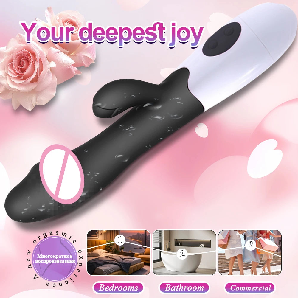 Kaninchen-Vibrator für Frauen, Vagina, G-Punkt, Nippel, Klitoris-Stimulator, stoßender, teleskopischer, rotierender Dildo für Erwachsene, sexy Spielzeug