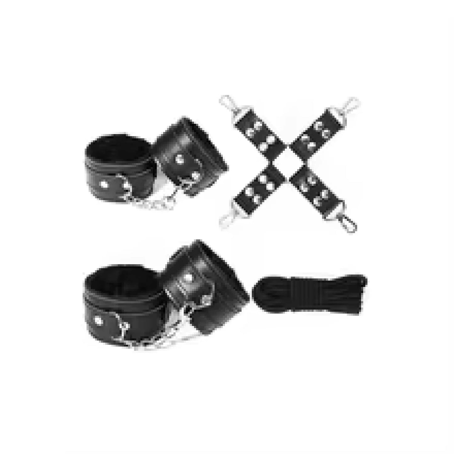 BDSM Sexspielzeug, Bondage-Fesseln-Set, inklusive Leder-Knöchel-Handschellen, Peitschen, Kickler-Mundknebel, Baumwollseil-Kragen für Frauen und Paare