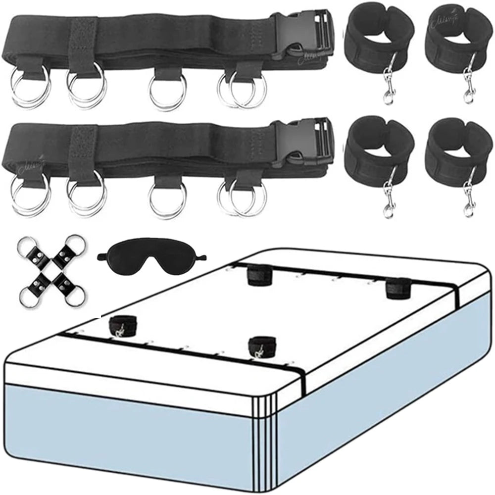 Bdsm Set Spielzeug Sex Handschellen für Paare Erwachsene Kit Bdsm Sexuelle Handschellen Augenbinde Strapon Bett Bondage Erotik Sklave Sadomasochismus