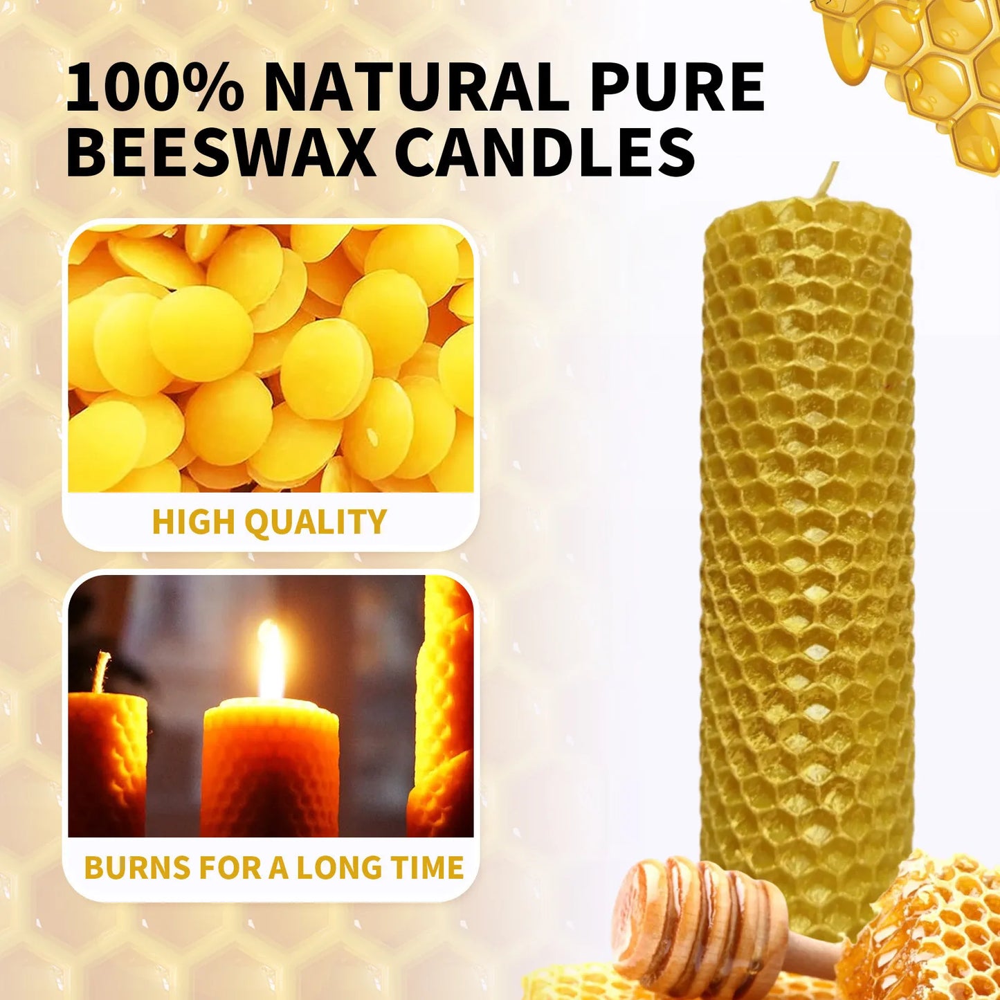 10 Stück natürliche Bienenwachskerzen, handgefertigt, kein Duft, keine Zusatzstoffe, luxuriöse High-End-Kerzen für Candlelight-Dinner, Hochzeitszeremonie