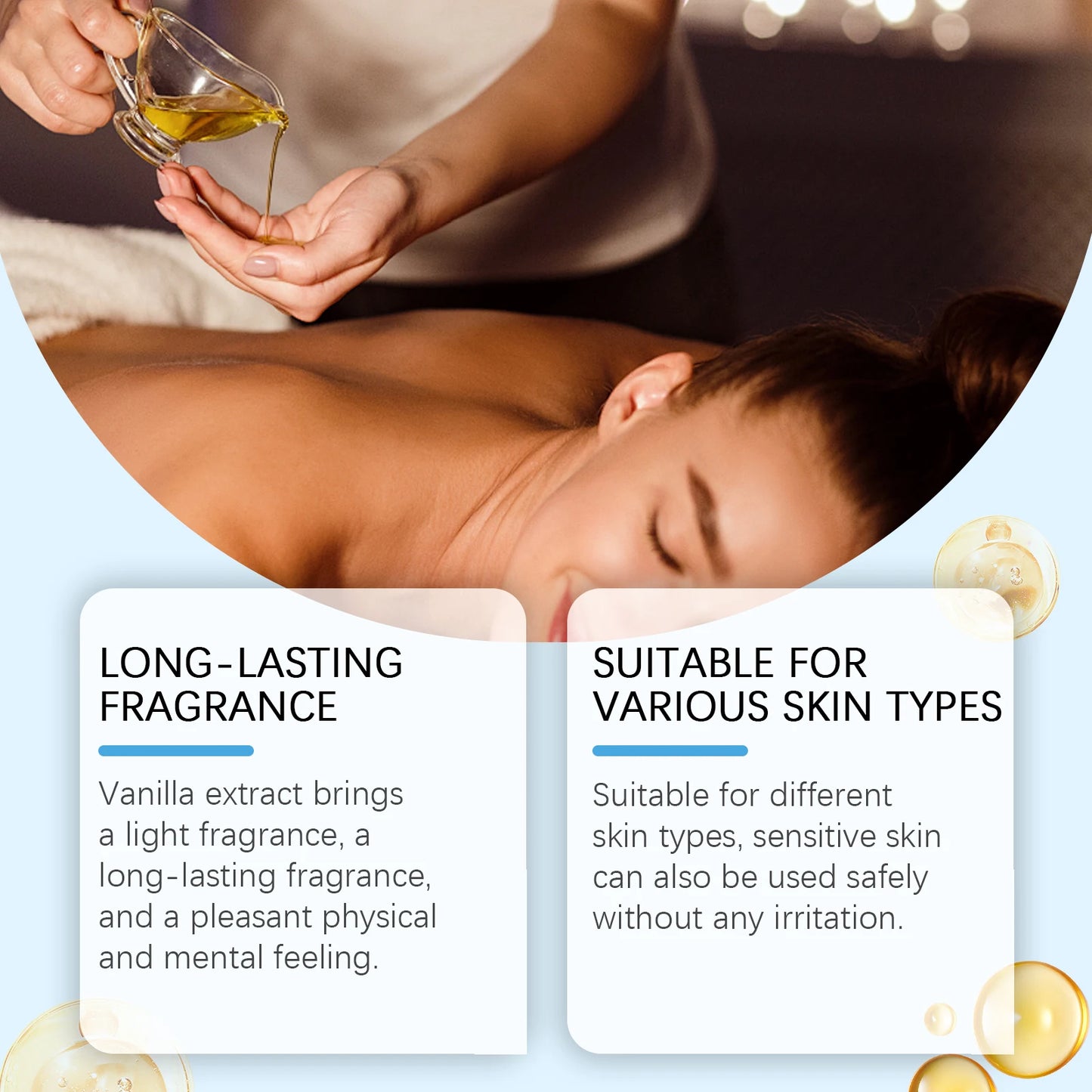 Karamell-Vanille-Körpermassageöl, verbessert die Feuchtigkeit, lindert Stress, stärkt nährende, muskelentspannende ätherische Körperöle