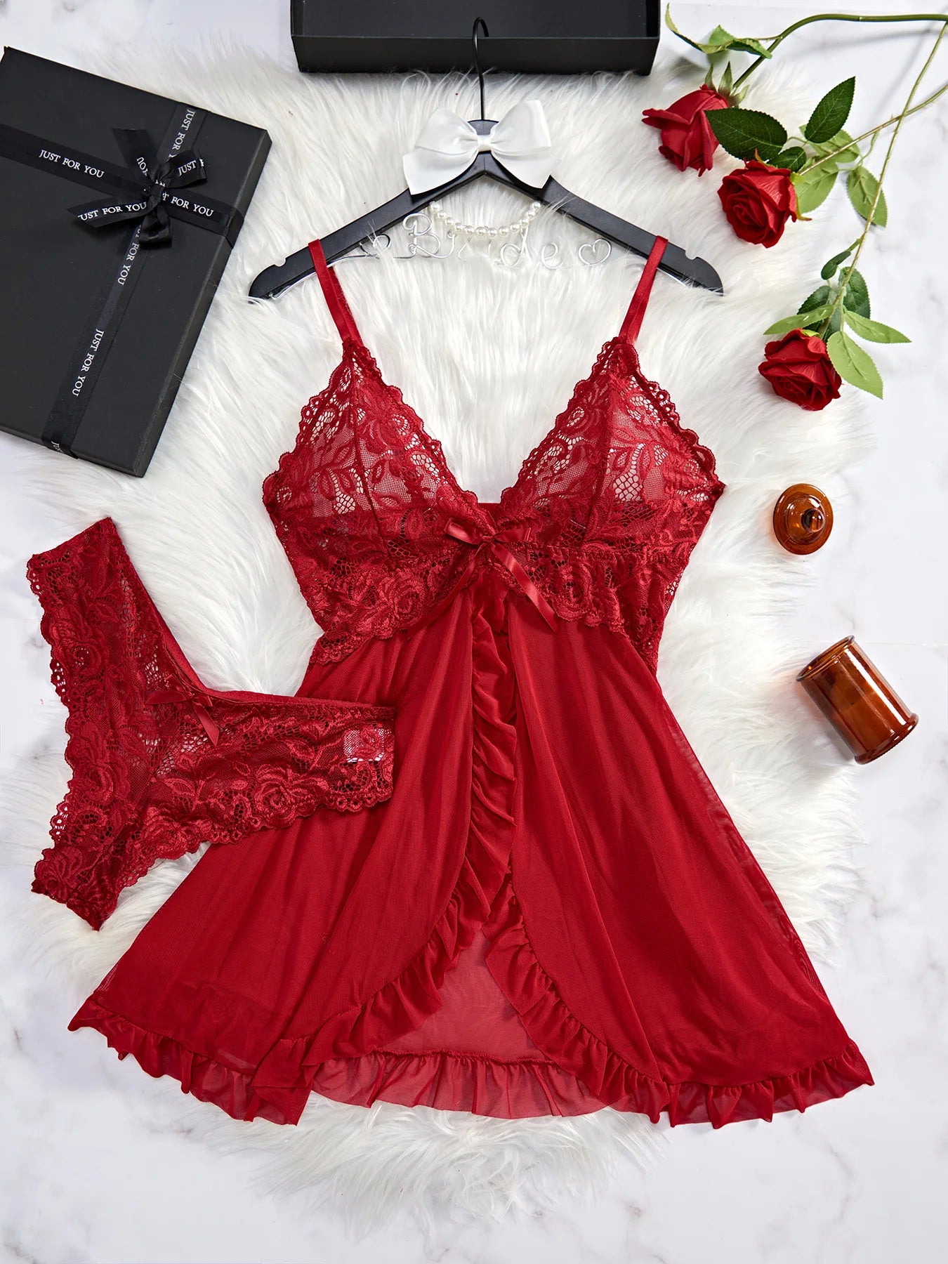 Sexy Dessous-Set für Damen, erotischer BH, Nachthemd, sexy Spitze, Nachtwäsche, solide, schlanke, weiche Kleider, V-Ausschnitt, vollständiger Slip, Nachtwäsche und Kleider