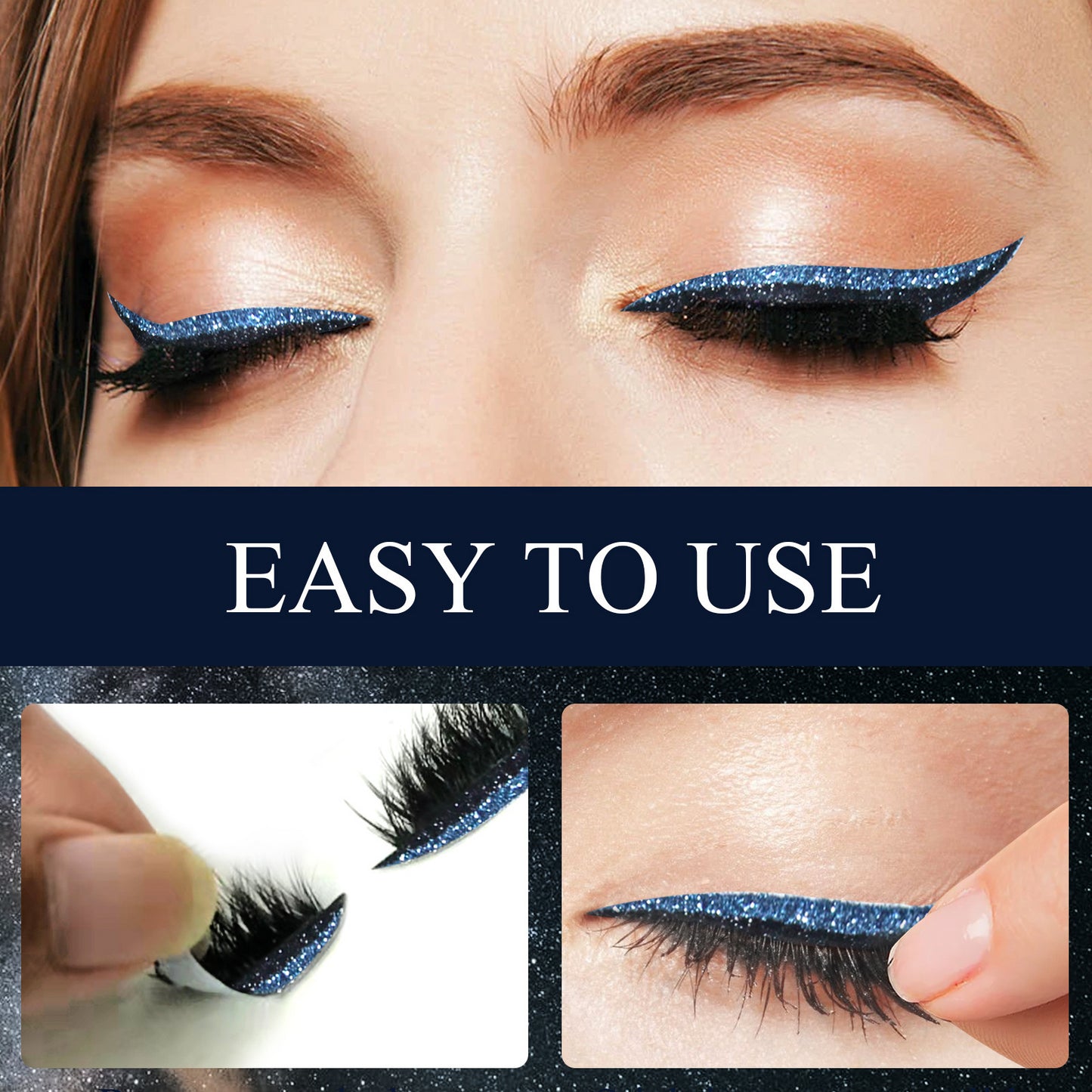 EELHOE 3D Glitter Seven Color Eyeliner False Eyelash Sticks, Glue Free Self-Adhesive Eye Makeup Eyeshadow Sticks
