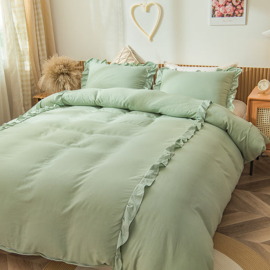 Home Textile Bedding Chemical Fiber Washed Cotton Surface Ruffled Quilt Cover Kit