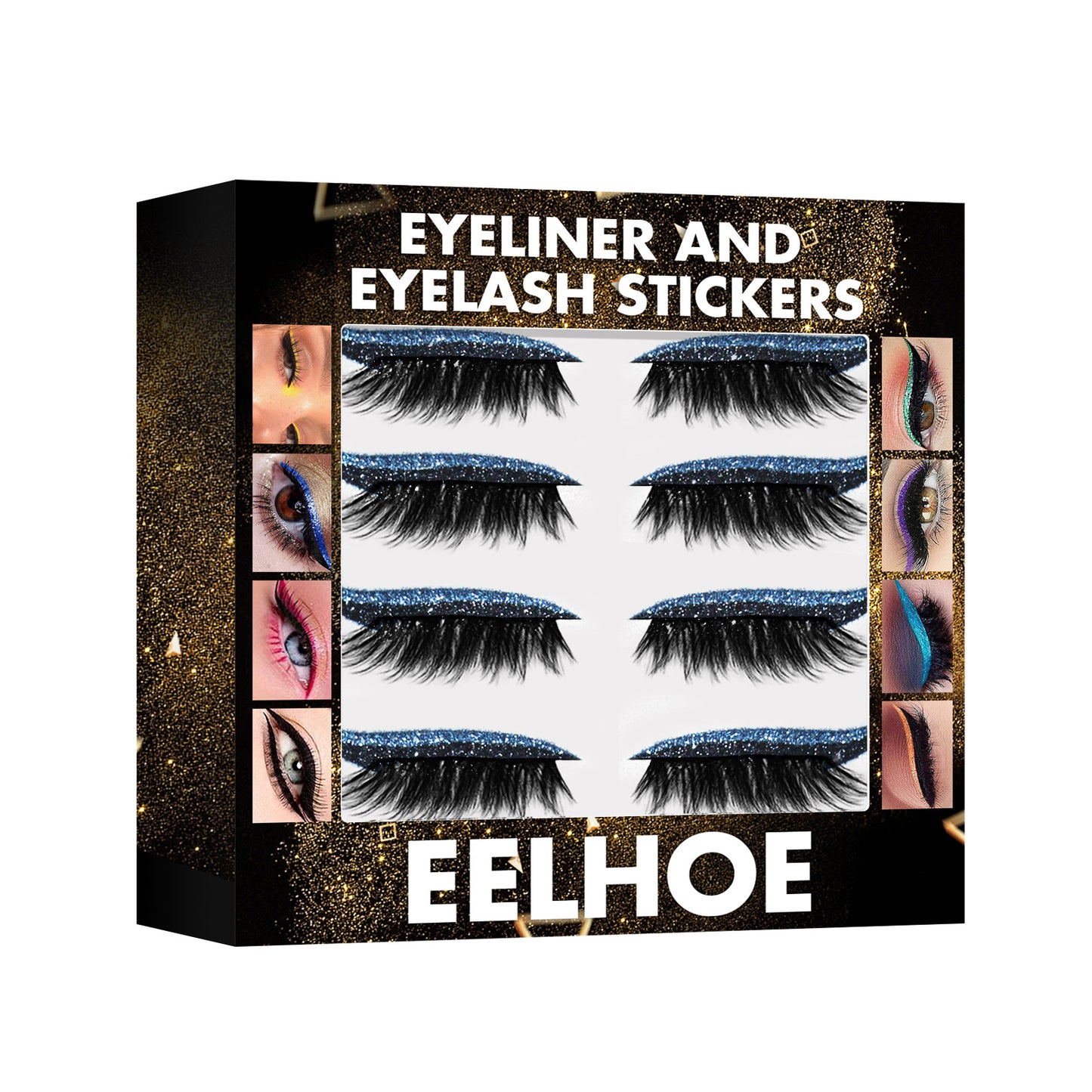 EELHOE 3D Glitter Seven Color Eyeliner False Eyelash Sticks, Glue Free Self-Adhesive Eye Makeup Eyeshadow Sticks