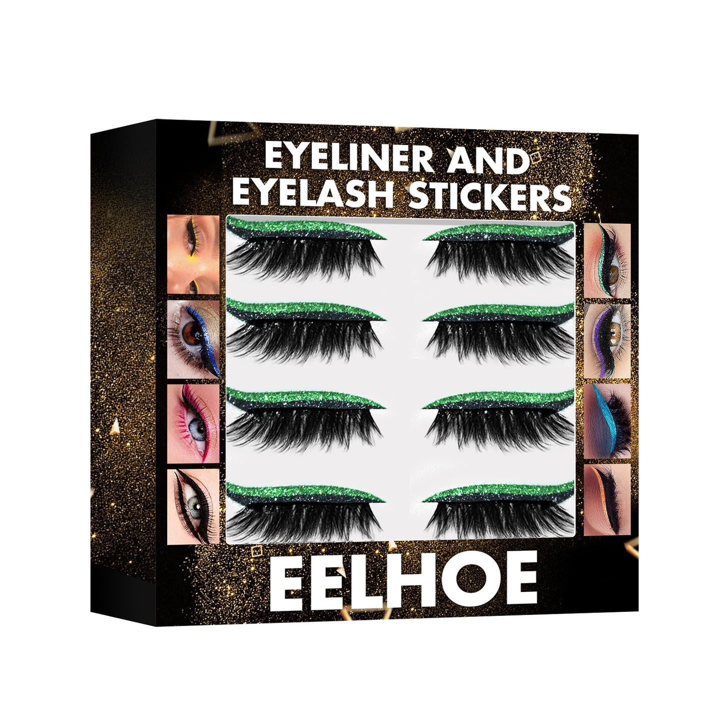 EELHOE 3D Glitter Seven Color Eyeliner False Eyelash Sticks, Glue Free Self-Adhesive Eye Makeup Eyeshadow Sticks