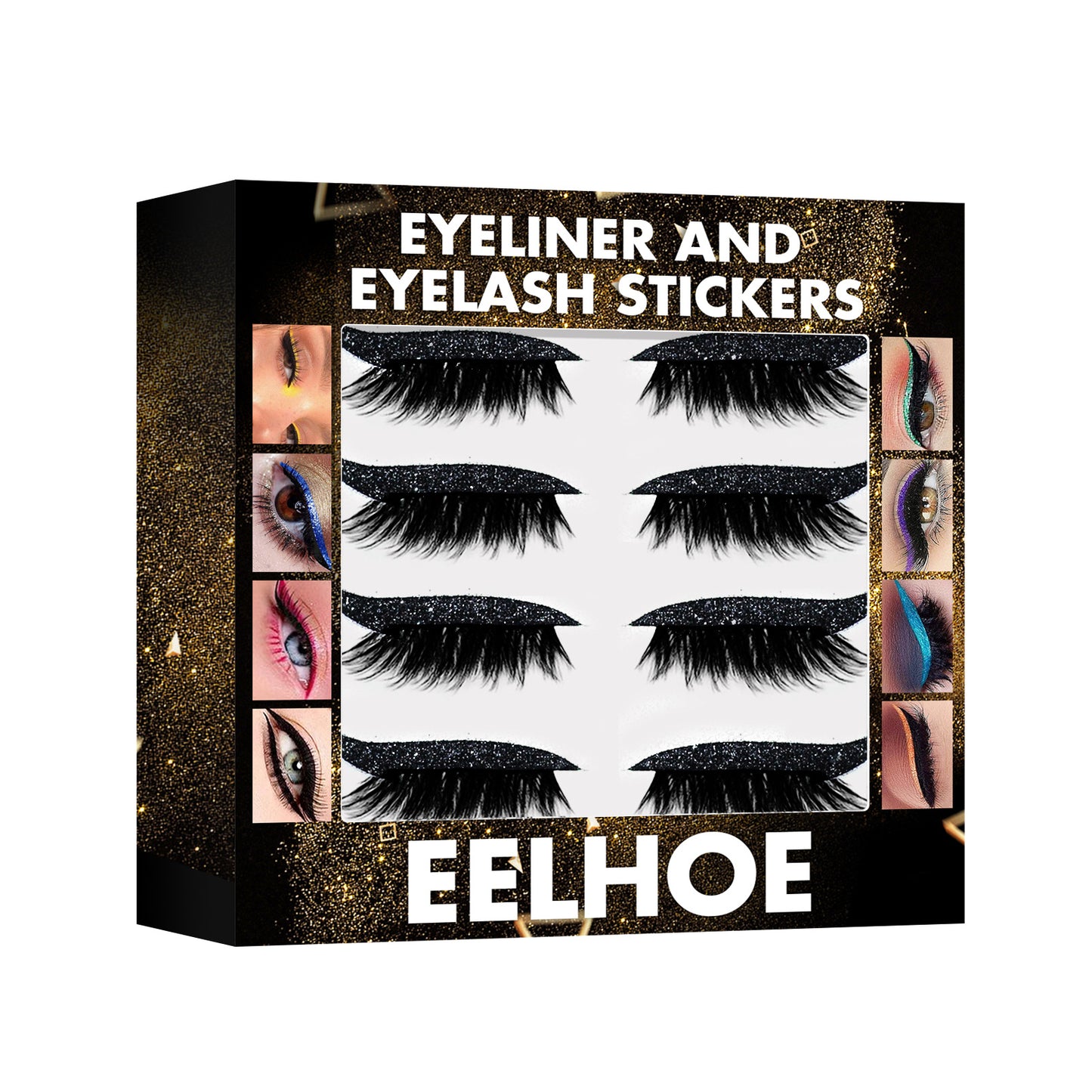 EELHOE 3D Glitter Seven Color Eyeliner False Eyelash Sticks, Glue Free Self-Adhesive Eye Makeup Eyeshadow Sticks