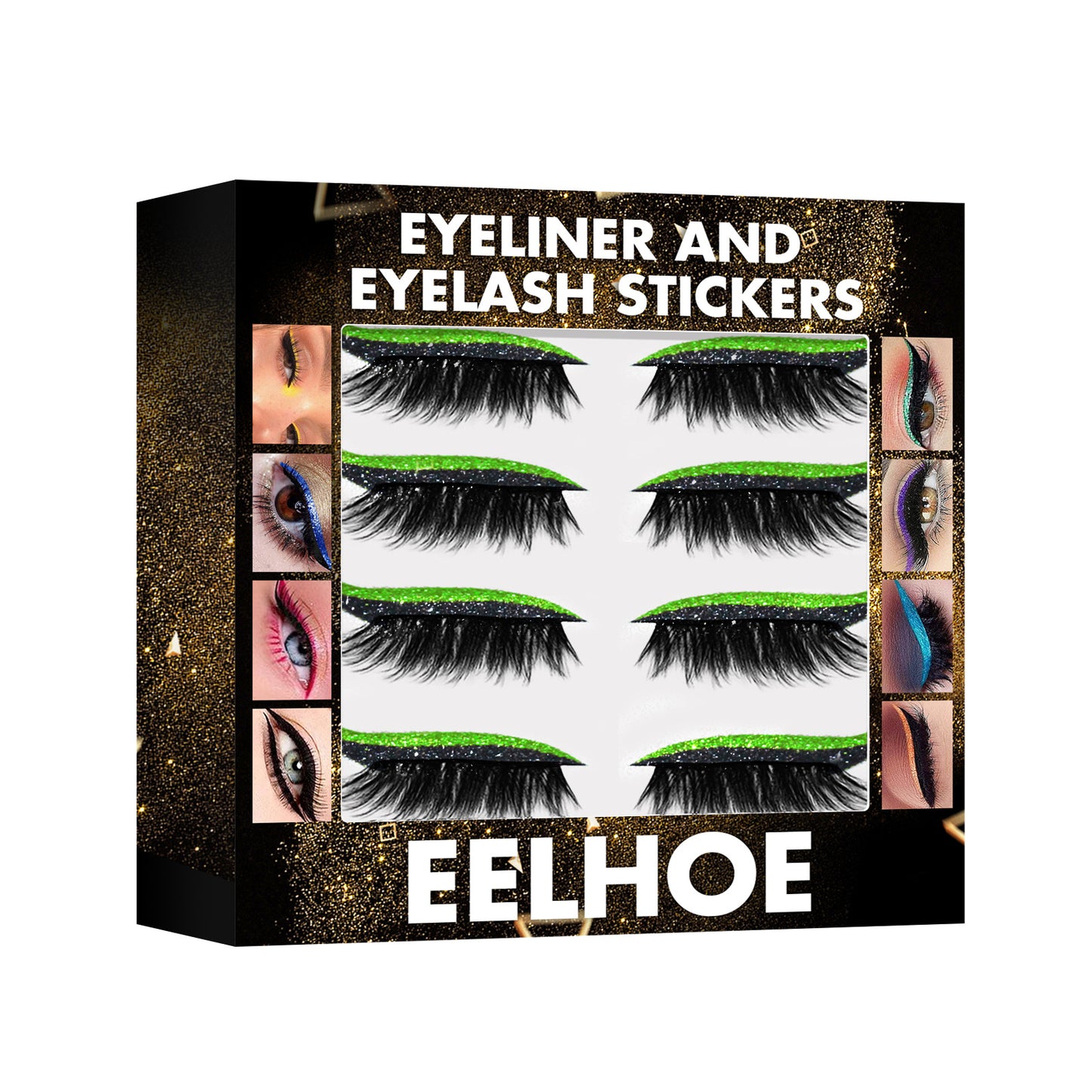 EELHOE 3D Glitter Seven Color Eyeliner False Eyelash Sticks, Glue Free Self-Adhesive Eye Makeup Eyeshadow Sticks
