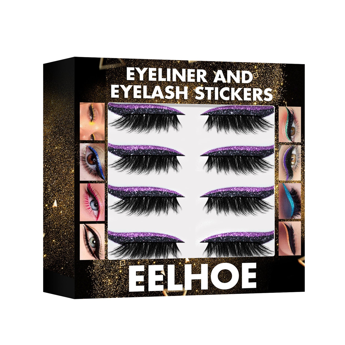 EELHOE 3D Glitter Seven Color Eyeliner False Eyelash Sticks, Glue Free Self-Adhesive Eye Makeup Eyeshadow Sticks