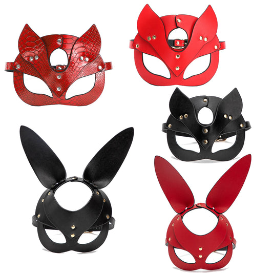 BDSM Maske Sex Spielzeug Für Frauen Bondage Fesseln Leder Sexy Cosplay Kaninchen Katze Ohr Bunny Maske Maskerade Partei Gesicht Cosplay