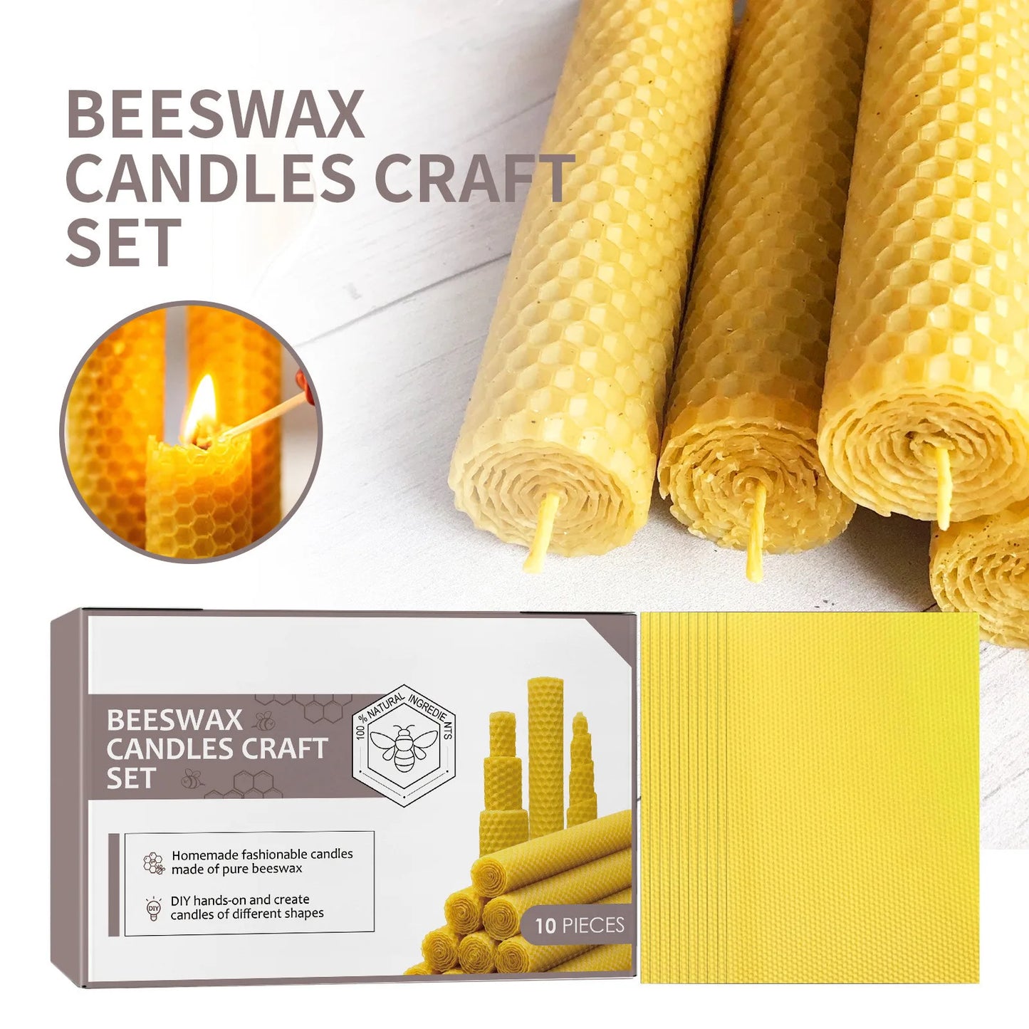 10 Stück natürliche Bienenwachskerzen, handgefertigt, kein Duft, keine Zusatzstoffe, luxuriöse High-End-Kerzen für Candlelight-Dinner, Hochzeitszeremonie
