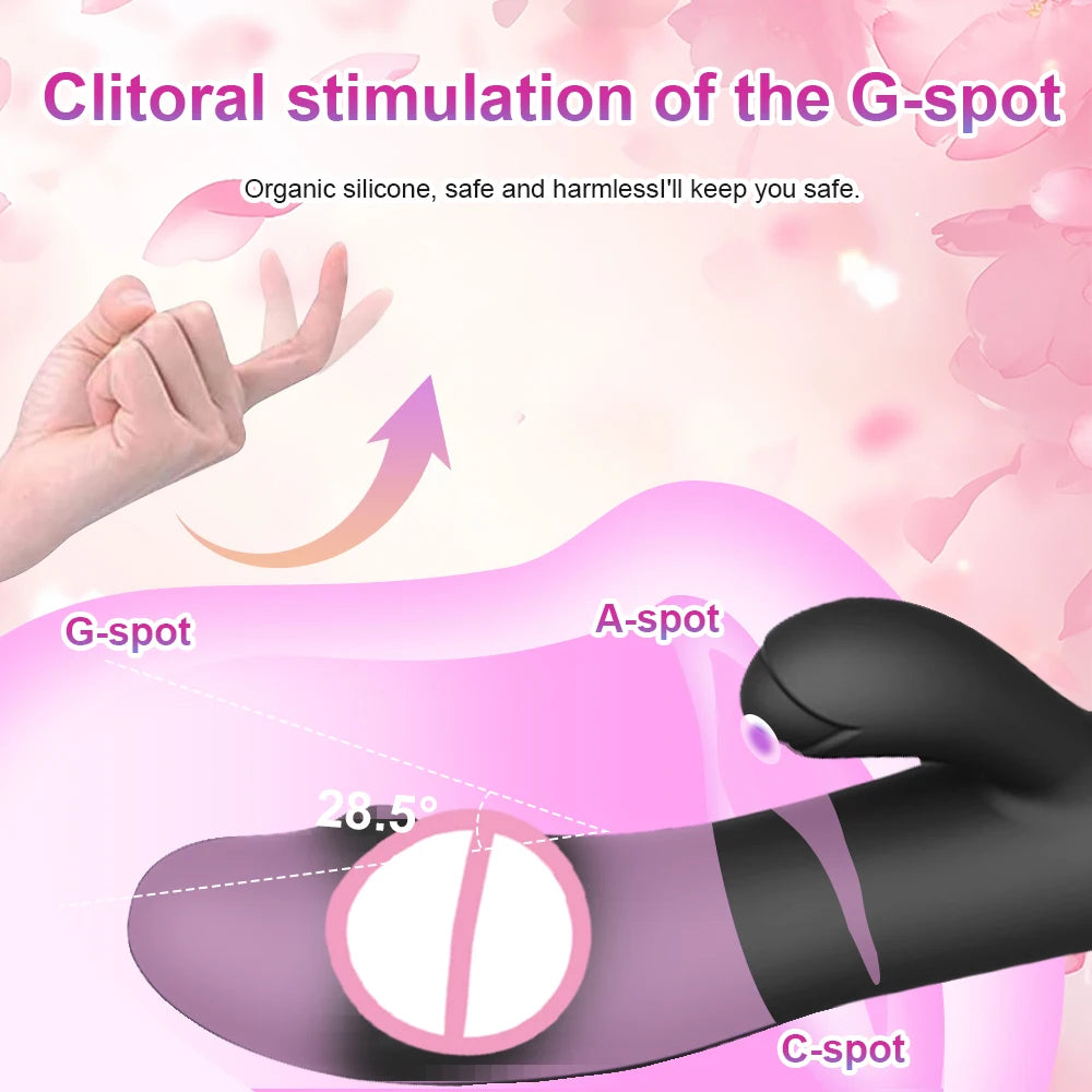 Kaninchen-Vibrator für Frauen, Vagina, G-Punkt, Nippel, Klitoris-Stimulator, stoßender, teleskopischer, rotierender Dildo für Erwachsene, sexy Spielzeug
