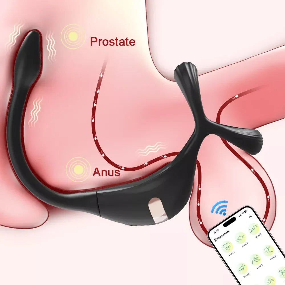 Vibrierender Cockring für Männer, Prostata-Massagegerät, Stimulator für Männer, APP-Steuerung, Sexspielzeug für Paare, Analvibrator, Penisring, Buttplug