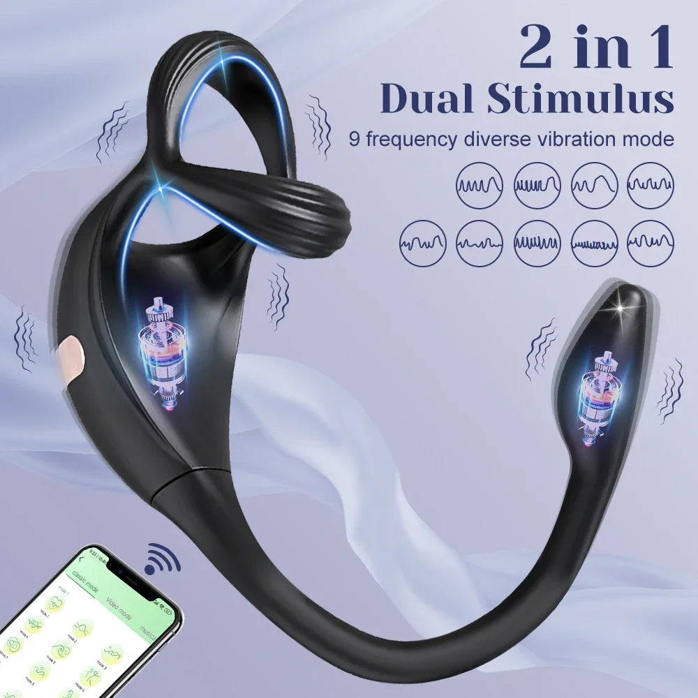 Vibrierender Cockring für Männer, Prostata-Massagegerät, Stimulator für Männer, APP-Steuerung, Sexspielzeug für Paare, Analvibrator, Penisring, Buttplug