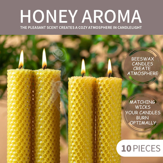 10 Stück natürliche Bienenwachskerzen, handgefertigt, kein Duft, keine Zusatzstoffe, luxuriöse High-End-Kerzen für Candlelight-Dinner, Hochzeitszeremonie