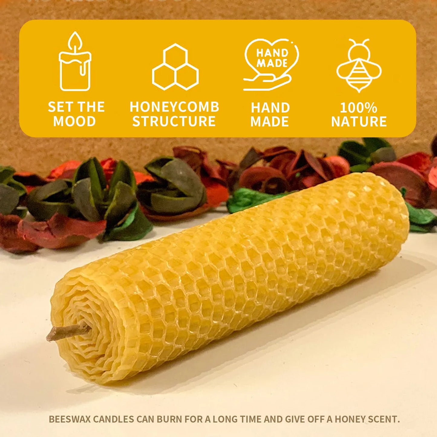 10 Stück natürliche Bienenwachskerzen, handgefertigt, kein Duft, keine Zusatzstoffe, luxuriöse High-End-Kerzen für Candlelight-Dinner, Hochzeitszeremonie