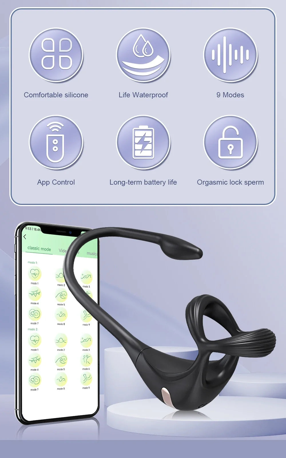 Vibrierender Cockring für Männer, Prostata-Massagegerät, Stimulator für Männer, APP-Steuerung, Sexspielzeug für Paare, Analvibrator, Penisring, Buttplug