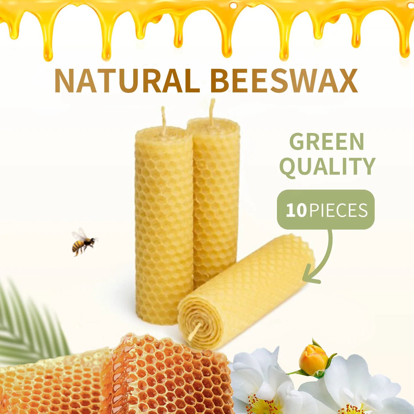 10 Stück natürliche Bienenwachskerzen, handgefertigt, kein Duft, keine Zusatzstoffe, luxuriöse High-End-Kerzen für Candlelight-Dinner, Hochzeitszeremonie