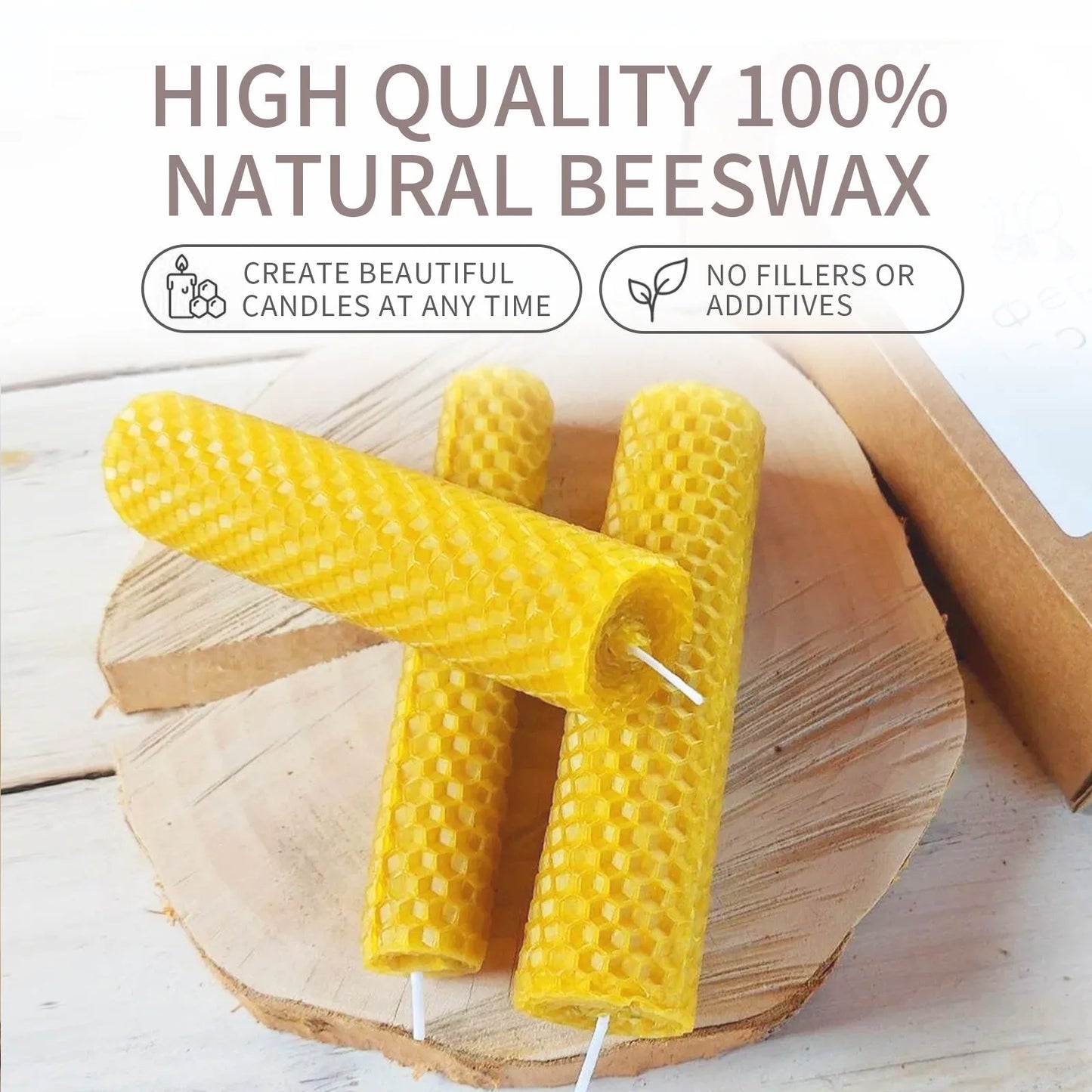 10 Stück natürliche Bienenwachskerzen, handgefertigt, kein Duft, keine Zusatzstoffe, luxuriöse High-End-Kerzen für Candlelight-Dinner, Hochzeitszeremonie